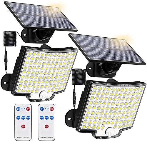 Solar Lights Outdoor, 106 LED 3000LM Solar Powered Motion Sensor Flood Lights with Remote, Dusk to Dawn Led Solar Security Wall Lights with 16.5Ft