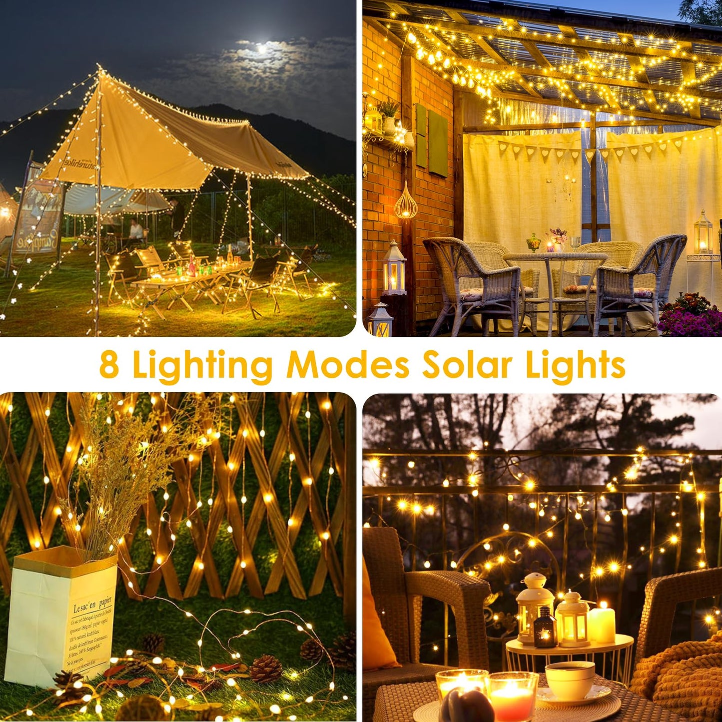 Extra-Long 144FT Solar String Lights for Outside, 2 Pack 400LED Solar Fairy Lights Outdoor Waterproof, Copper Wire with 8 Modes Solar Twinkle Lights