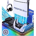 PS5 Slim Stand and Turbo Cooling Station with Controller Charging Station for Playsation 5, PS5 Accessories Kits Incl. 3 Levels Cooling Fan, 15 Game