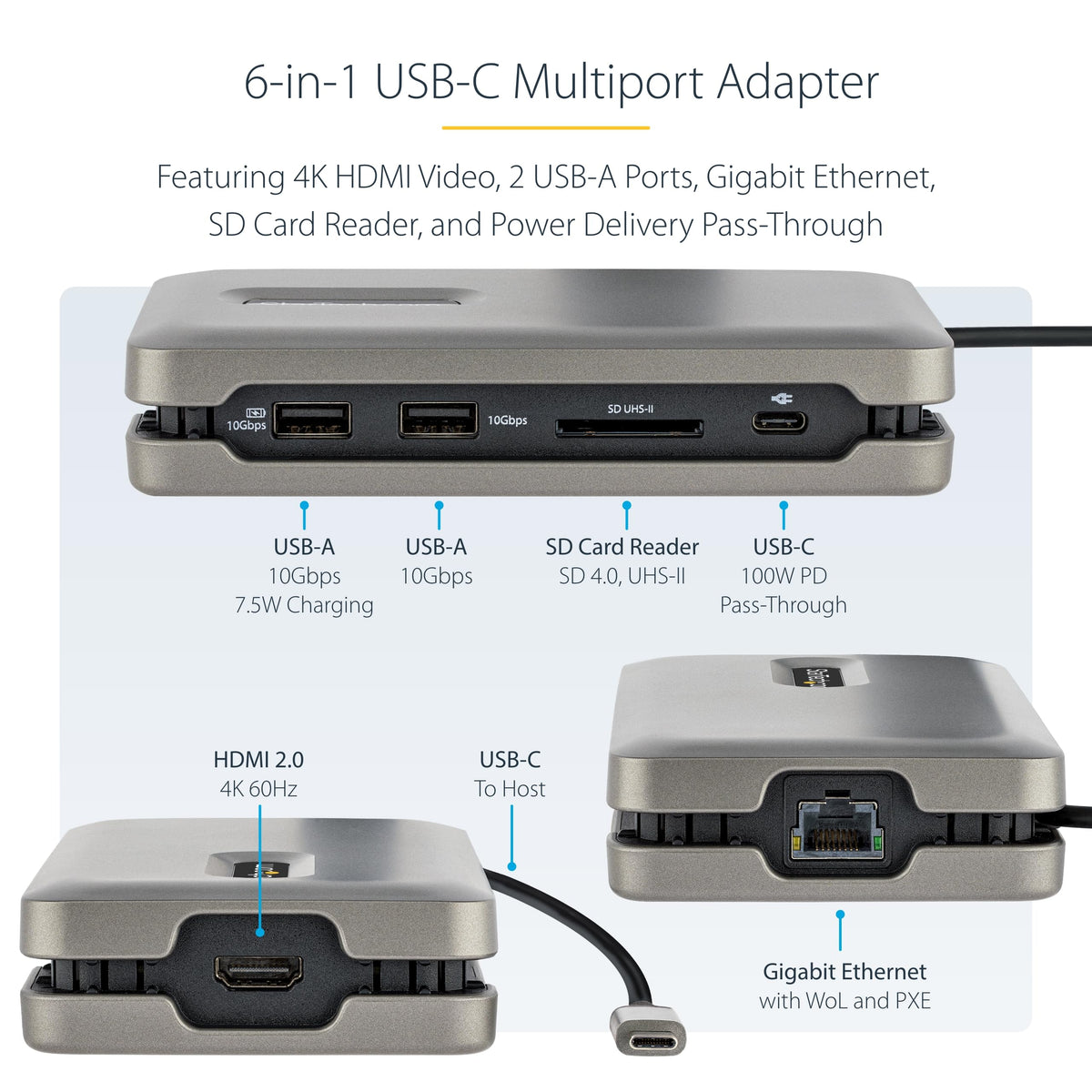 StarTech.com USB-C Docking Station for MacBook Pro M1 M2 M3 M4 and Windows, 4K 60Hz HDMI Video, HDR10, USB 10Gbps Hub, 100W Laptop Charging, GbE, SD
