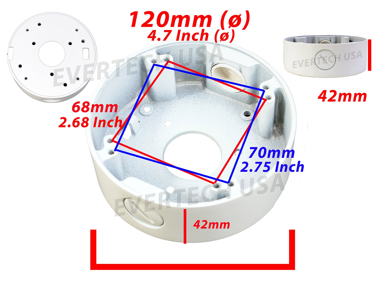 Evertech 4 Pcs. 4.75" White Camera Big Deep Base Junction Outlet Box for Varifocal Adjustable Lens Eyeball Turret Dome CCTV Security Cameras