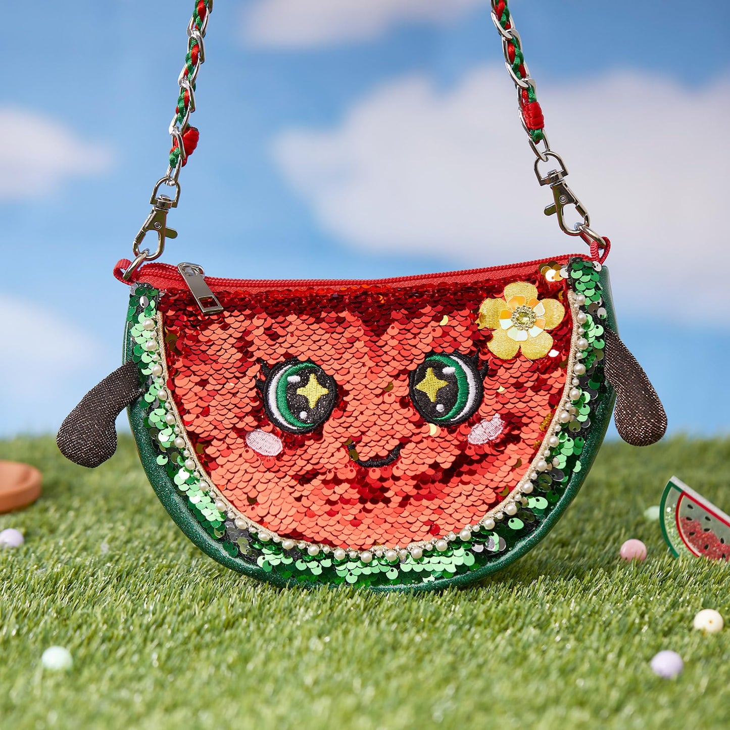 CozyWorld Fruit Watermelon Purse Flip Sequin - Fruits Plush Purse, Kids Fashion Handbag, Toddler Toy Hand Bag - Easter Basket Stuffer Gift Age 5-12