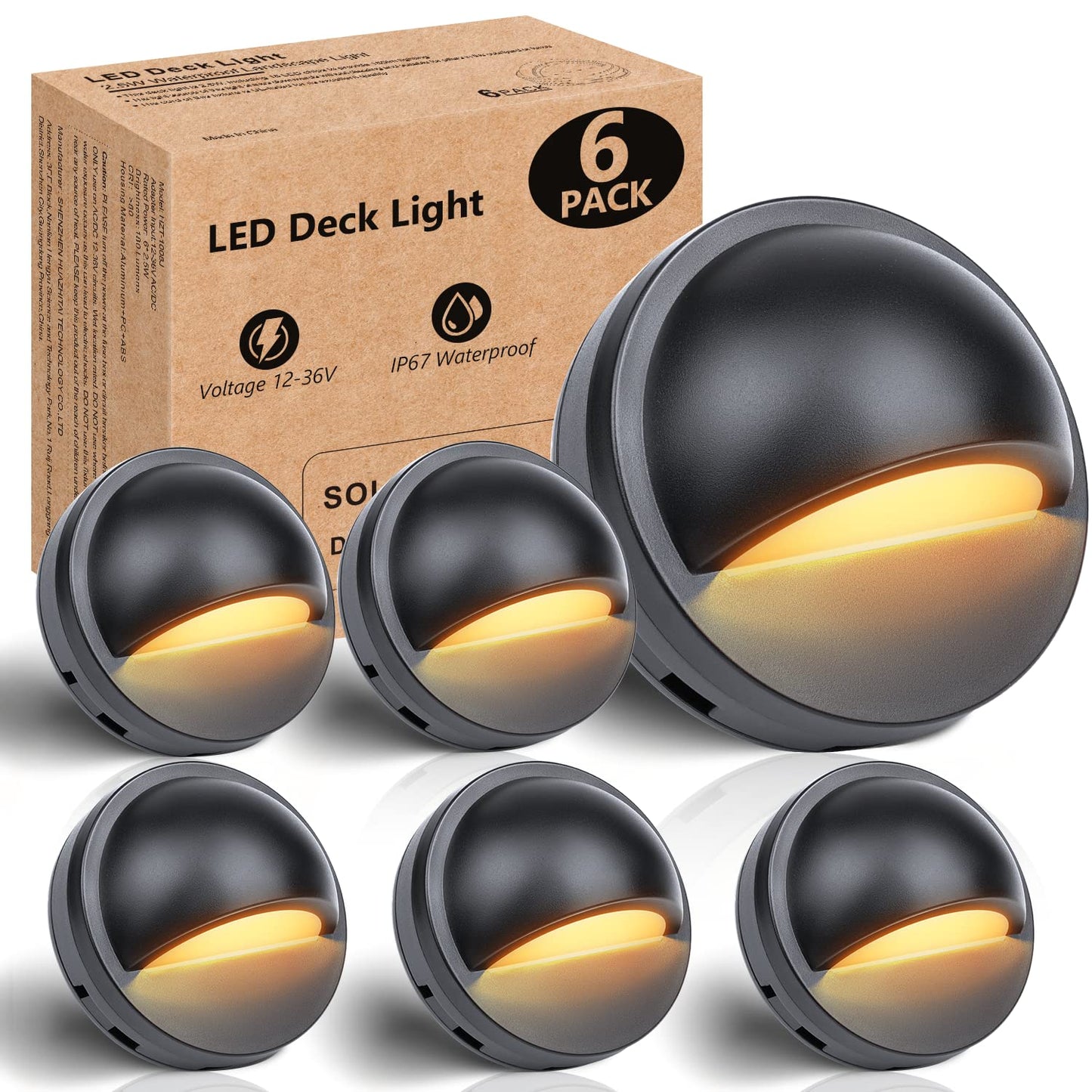 HIBOITEC Low Voltage LED Deck Lights 2.5W Landscape Step Stair Railing Light IP67 Waterproof for Outdoor Accent Lighting Garden Fence 2700K Warm