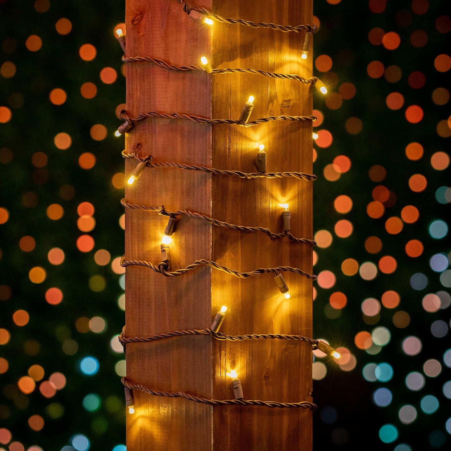 Festive Living 50 Warm White Wide Angle LED Mini Lights on Brown Wire - 25 ft Commercial Grade, 5mm Concave LEDs, Full Wave No-Flicker, Connect 43