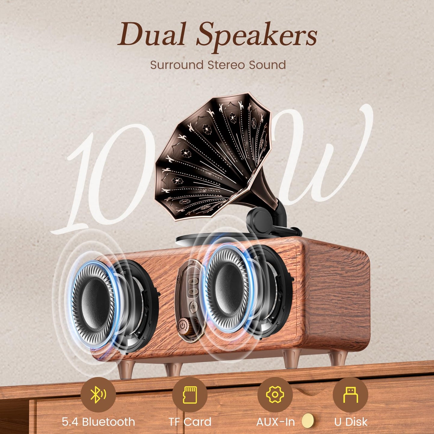 FREEFISH Retro Bluetooth Speaker Retro Radio with 5.4 Bluetooth Version, FM Radio, Bass Vintage Wireless Speaker Support USB/TF/AUX Player for Home