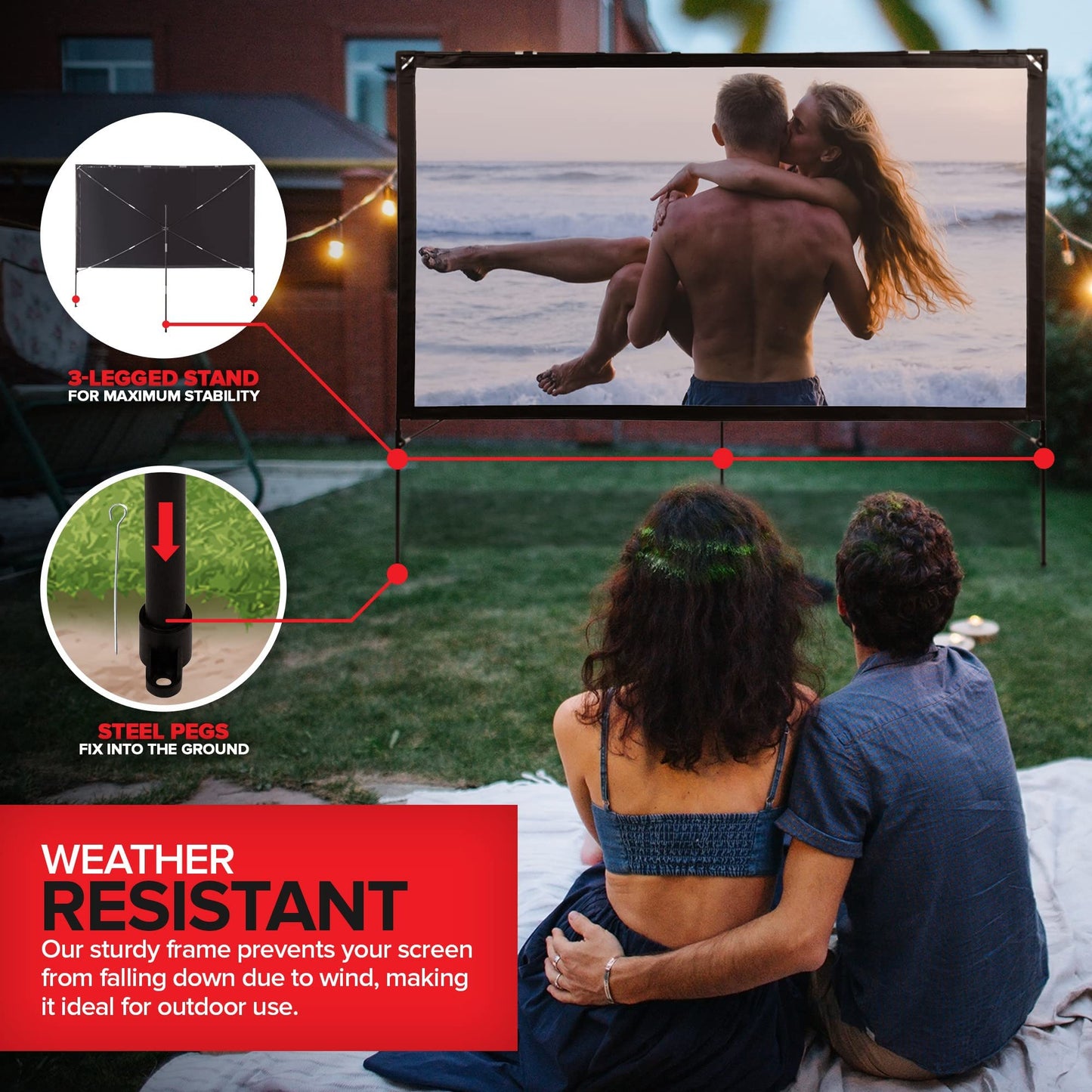 Modern Innovations 80 Inch HD Outdoor Movie Screen, Portable Outdoor Projector Screen and Stand for Indoor or Backyard Use, Foldable Frame, Movie