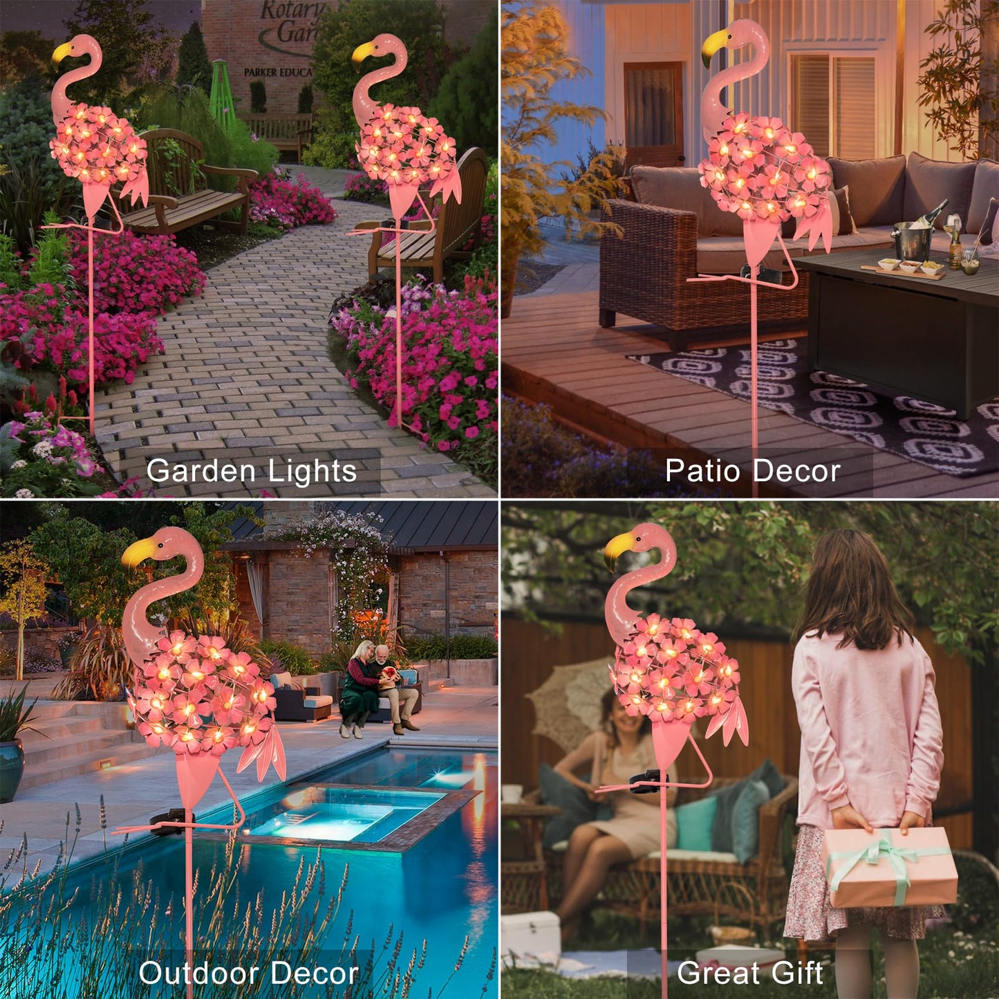Homeimpro Garden Solar Lights Flamingo Yard Decor Gifts for Women Outdoor Decorations Stake Lights, Waterproof Warm White 27 LED for Lawn,Patio