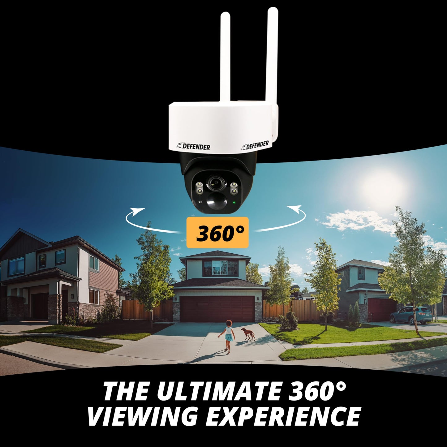 Defender 4G LTE 2K+ AI Frontier PTZ Wireless Outdoor Security Camera, 5W Solar Panel, 360° AI Tracking, Deterrence, 2 Way Talk, 9400maH Battery, Works