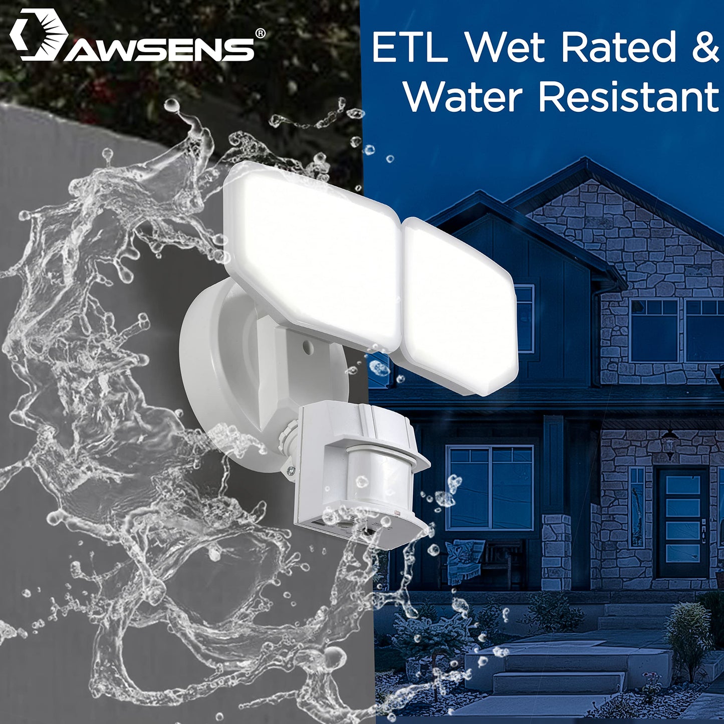 AWSENS 30W LED Motion Sensor Security Light Outdoor, 180 Degree, 2600 LM, 5100 K, ETL Water Resistant, 2 Head Adjustable Motion Sensor Outdoor