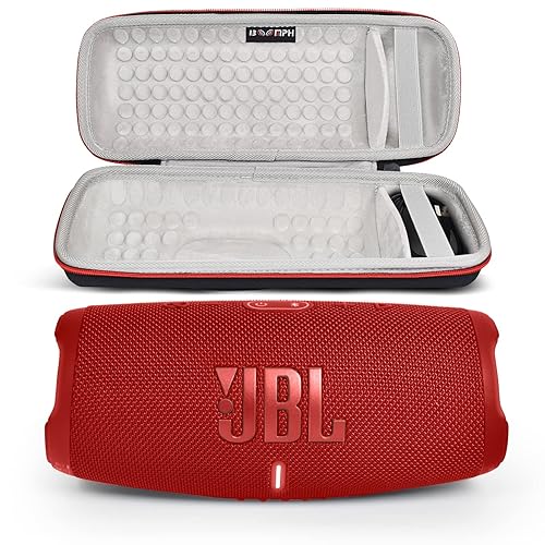 JBL Charge 5 Portable Waterproof Wireless Bluetooth Speaker Bundle with Portable Hard Carrying Protective Case - Red