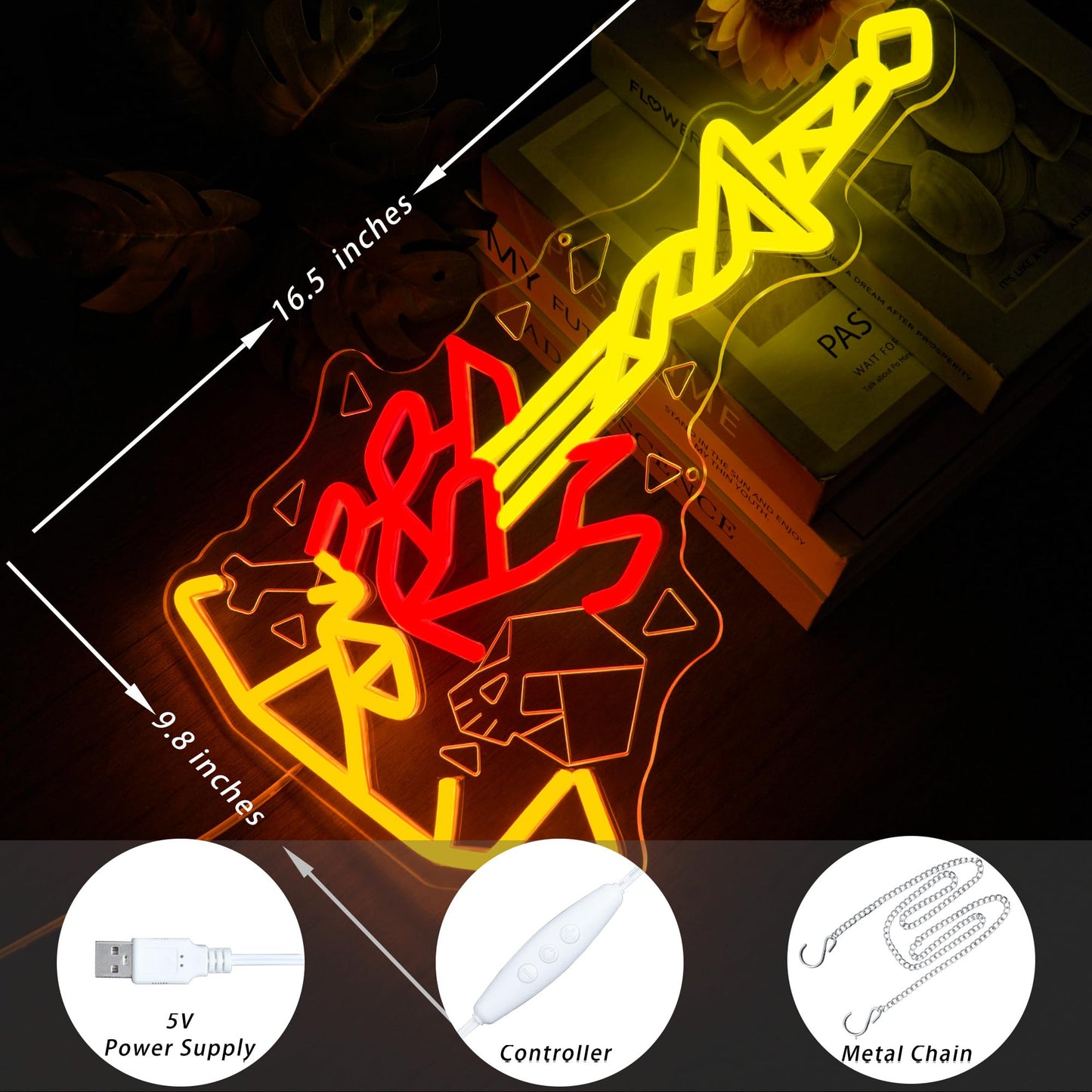 Dark Fantasy Neon Sign Bonfire LED Light for Gaming Room Man Cave Decor Dimmable USB Powered Wall Art, Cool Video Game Gift for Boyfriend Gamer(9.8 *