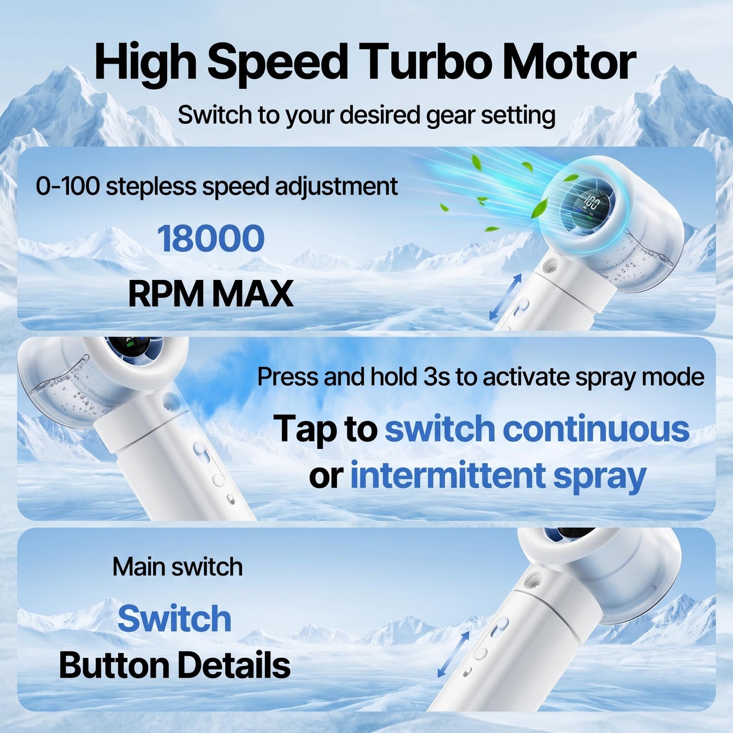 Portable Handheld Fan with Misting, Battery Powered Rechargeable Fans