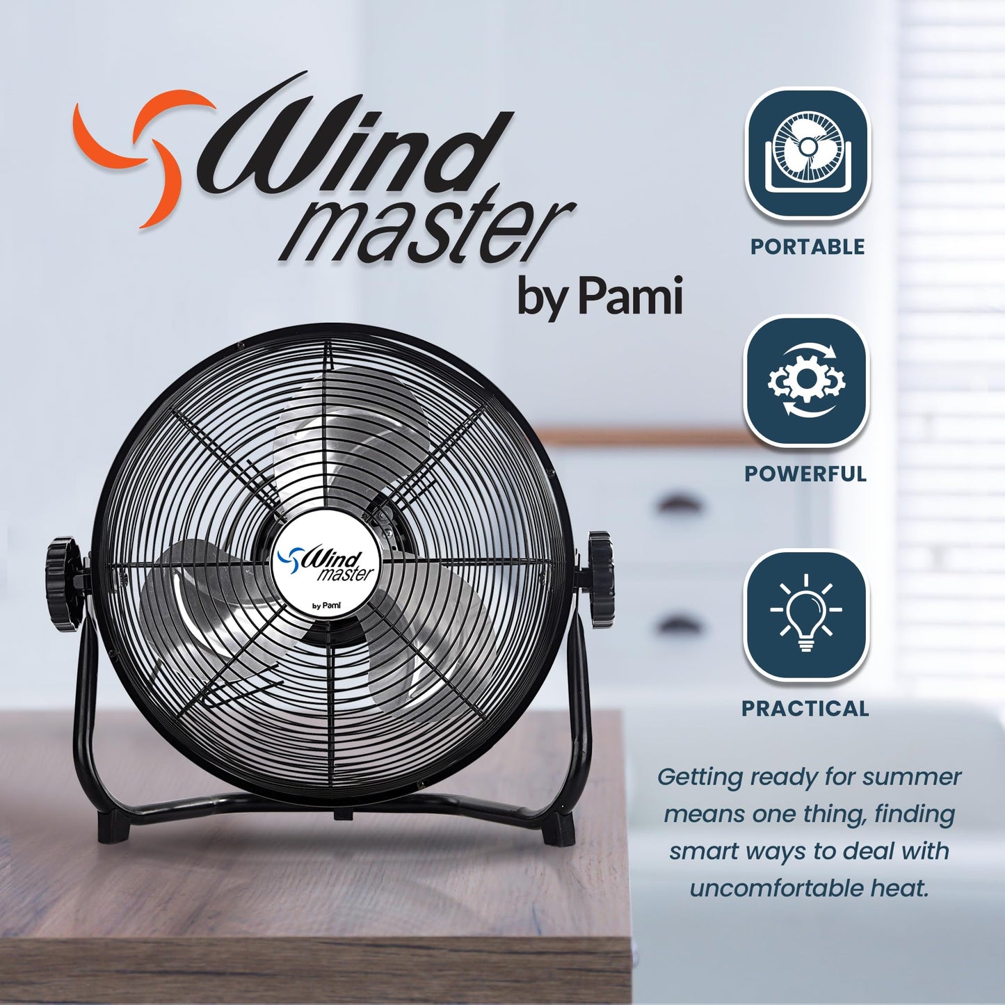 PAMI 12 in High-Velocity Floor Fan,3 Speed,Adjustable Head,Metal,Heavy Duty
