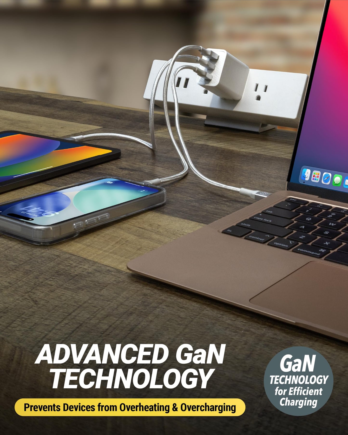 Scosche PowerVolt 70W Fast Charging Compact 3-Port Wall Charger Block, Dual USB-C & USB-A GaN Power Delivery Adapter with Foldable Plug for iPhone