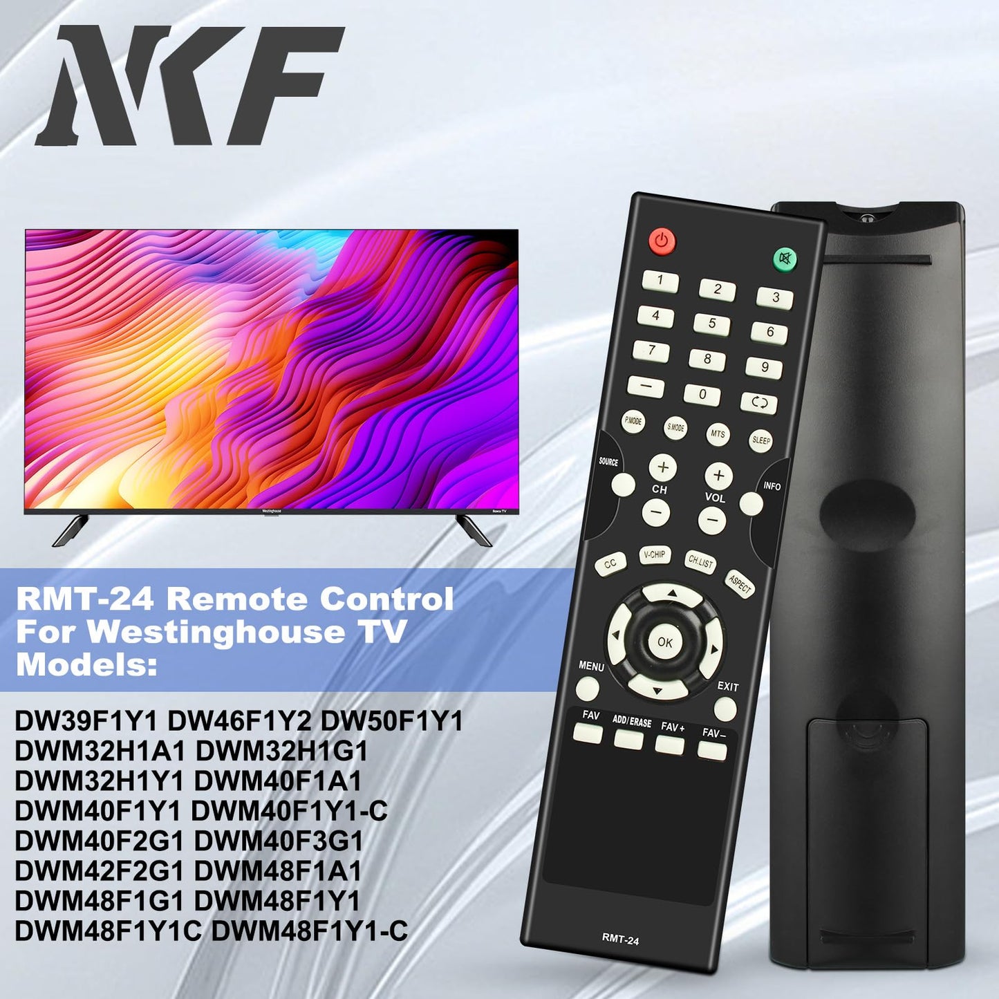 RMT-24 Remote for Westinghouse TV Remote Replacement DWM50F3G1 DWM55F1A1 DWM55F1G1 WD40FX1450 DWM32H1A1 DW39F1Y1 DW46F1Y2 DWM48F1A1 DW50F1Y1