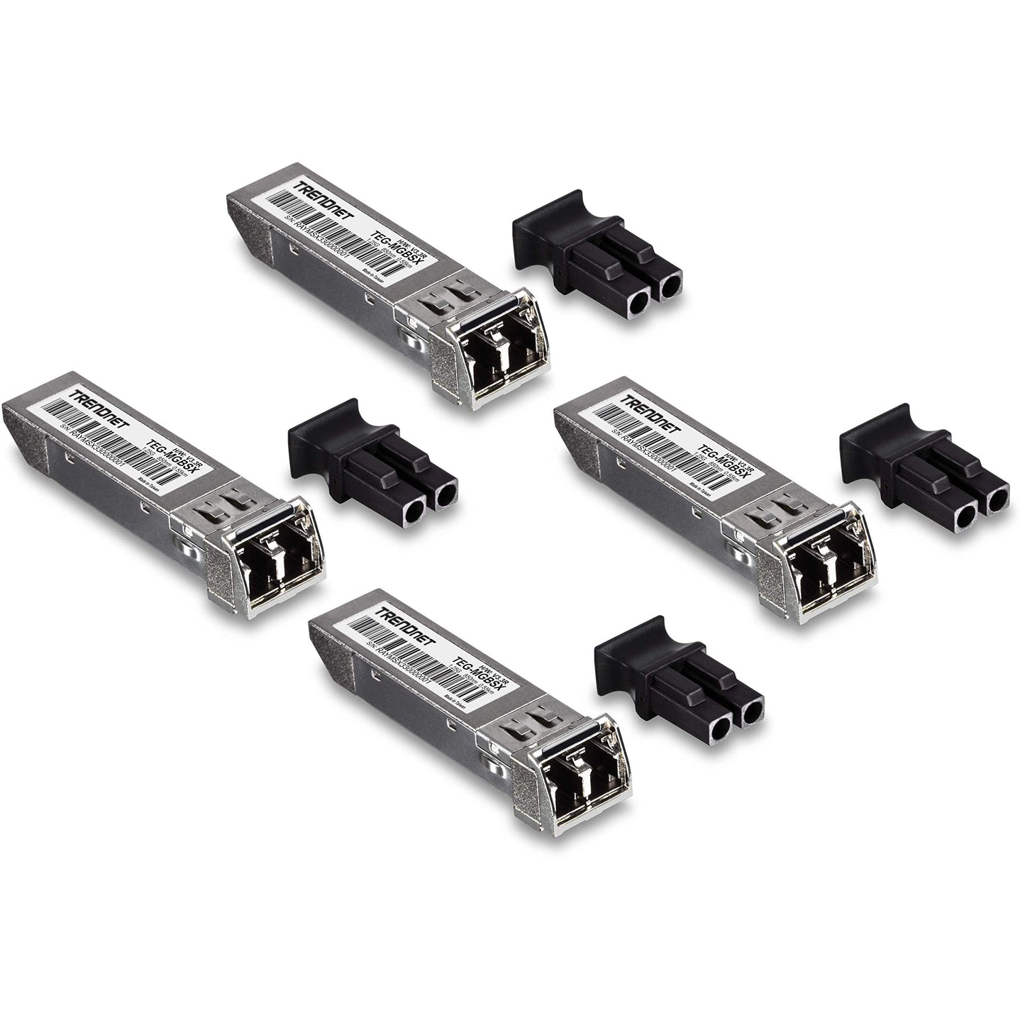TRENDnet SFP Multi-Mode LC Module 4-Pack, TEG-MGBSX/4, Transmission Up to 550m (1804 Ft), Mini-GBIC, Hot Pluggable, IEEE 802.3z Gigabit Ethernet