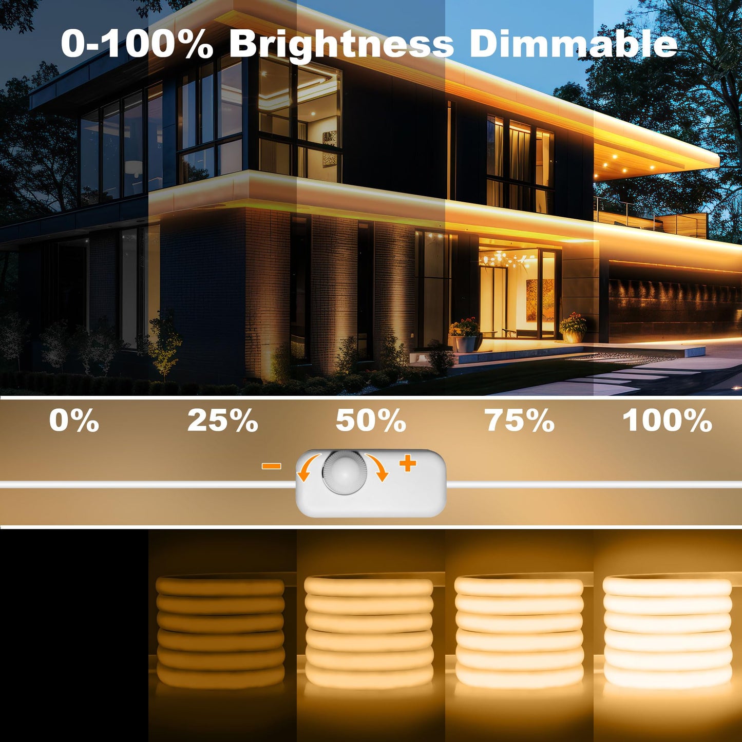 Gliztech IP67 Waterproof COB LED Strip Lights AC 110V-120V Direct Plug, 66FT Super Bright Outdoor Strip Lights with Double Fuse Controller, LED Strips