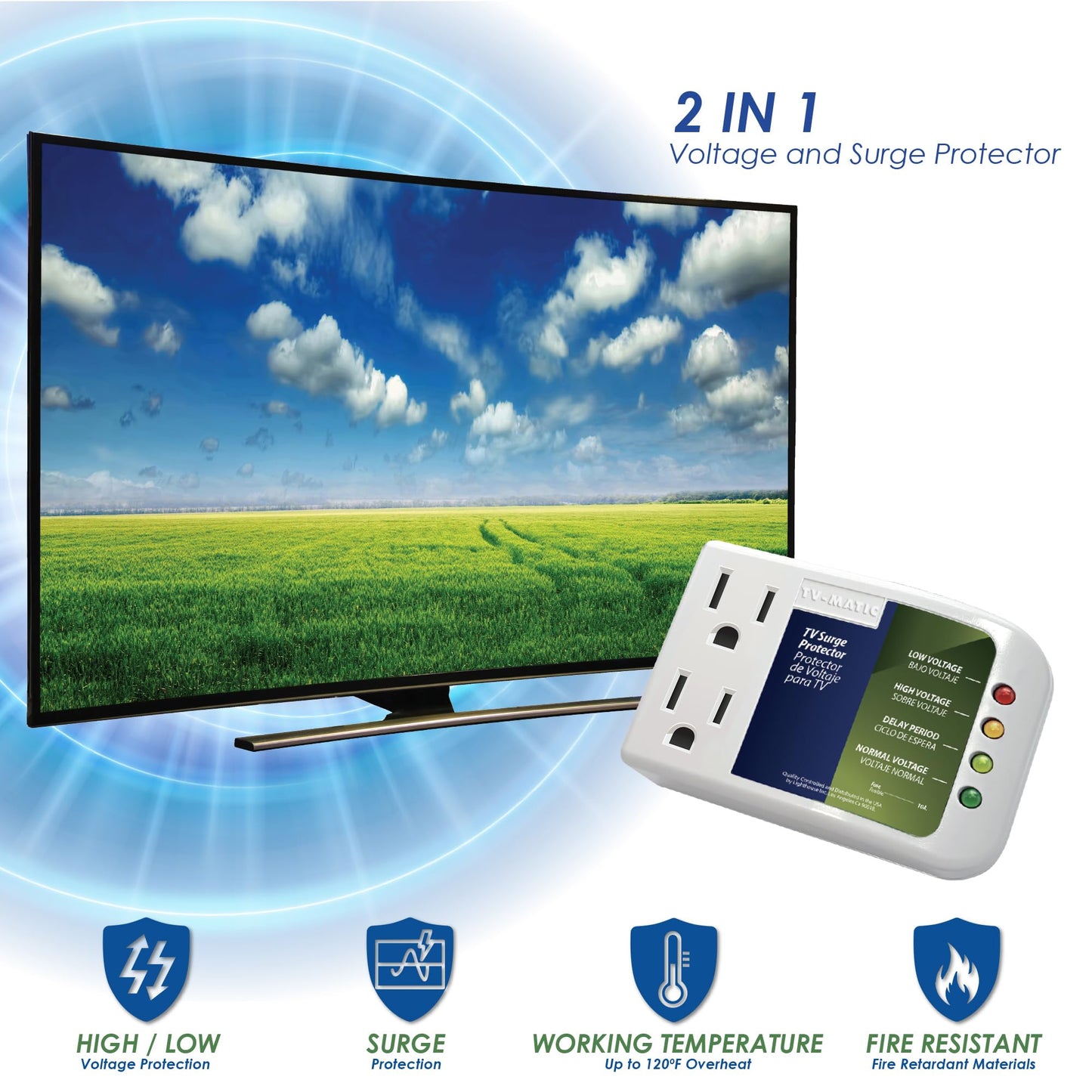 Electronic Voltage & Surge Protector for Smart TV, Game Consoles and Entertainment Center, Protects Against High and Low Voltage, Brownout, Spikes