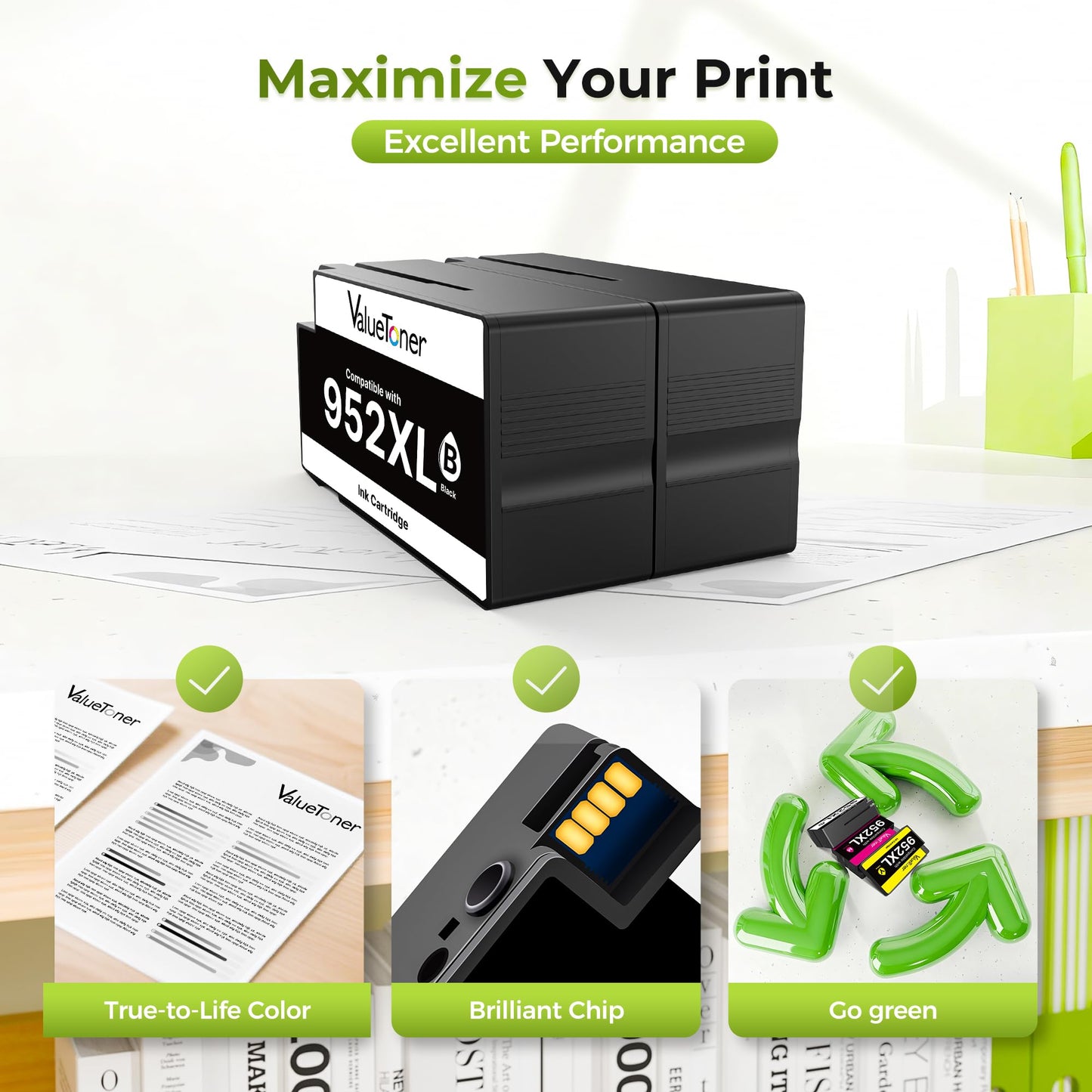 Valuetoner 952XL Black High-Yield Ink Cartridge for HP 952XL HP952 HP952XL Replacement for HP 952 XL Ink Cartridges for HP Printers OfficeJet Pro 8710