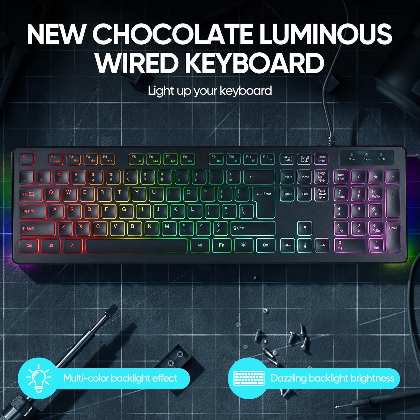 Wired Rainbow LED Backlit Keyboard and Mouse Combo,USB Lighted Computer Keyboards,Quiet Input Keyboard and Mouse for PC, Windows, Laptop,Office