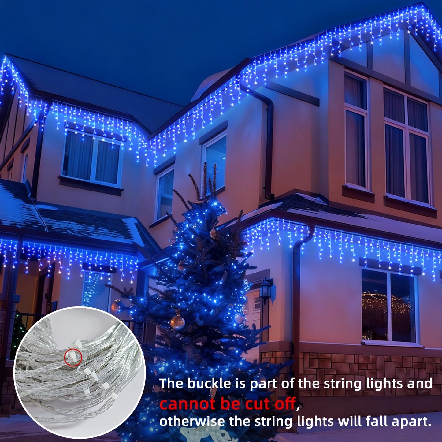 BYIZO Christmas Outdoor Icicle Lights - 480 LED 66+33 FT 8 Modes Curtain Fairy String Light Plug in, Waterproof for Eaves Yard Holiday Xmas Holiday