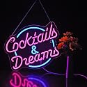 Cocktails and Dreams Neon Sign for Wall Decor Neon Signs with Dimmable Switch LED Neon Signs Bedroom Beer Bar Neon Light Sign Hotel Party Club Office