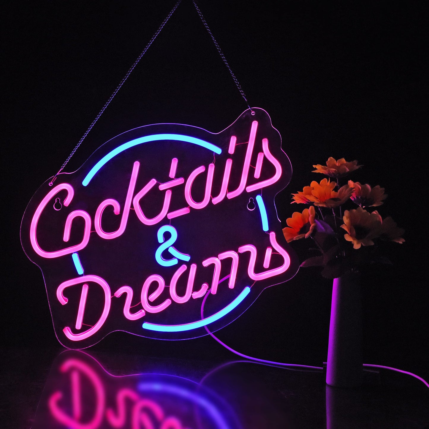 Cocktails and Dreams Neon Sign for Wall Decor Neon Signs with Dimmable Switch LED Neon Signs Bedroom Beer Bar Neon Light Sign Hotel Party Club Office