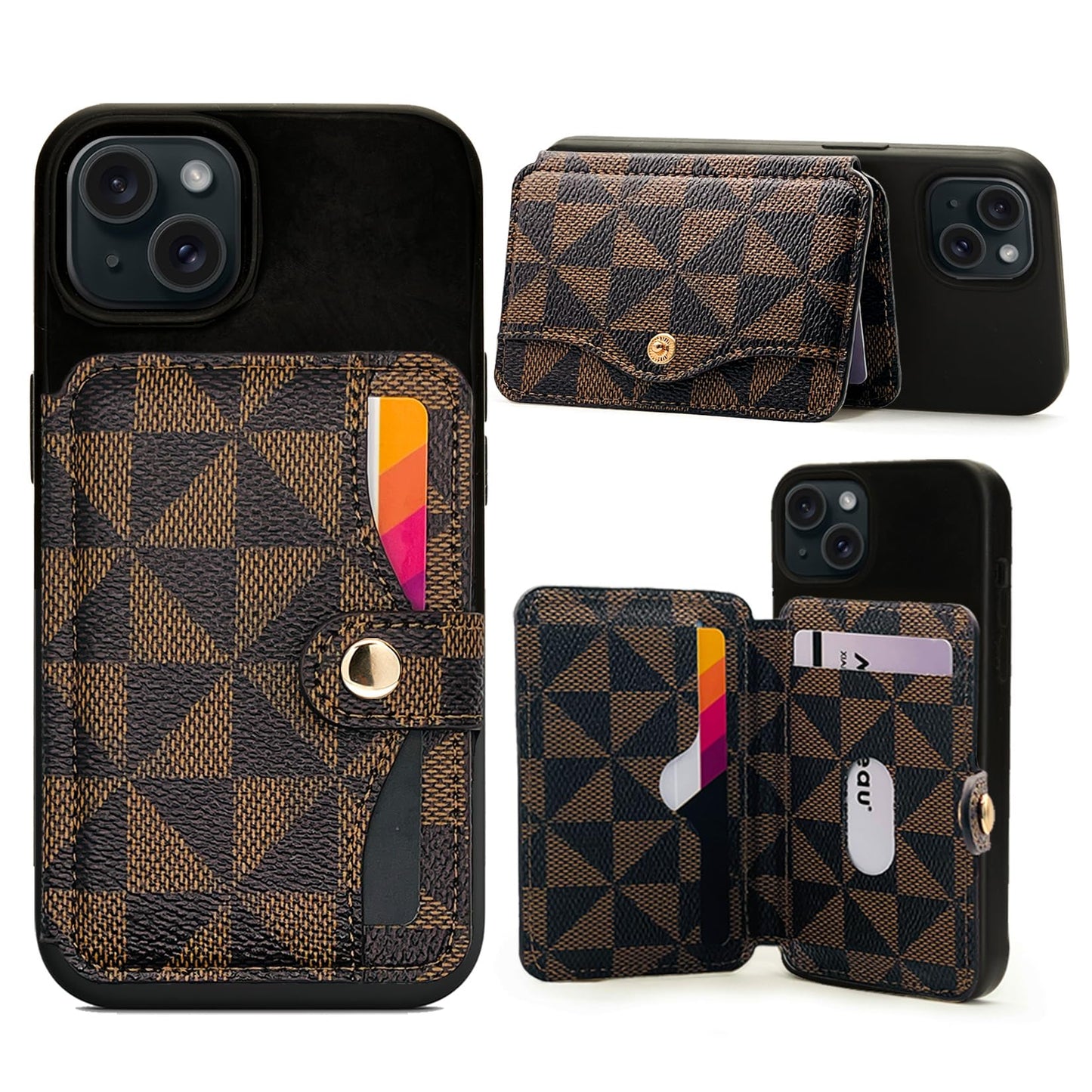 M-Plateau Card Holder for Phone, Stick On Phone Wallet With 3M Adhesive (Brown and Black)