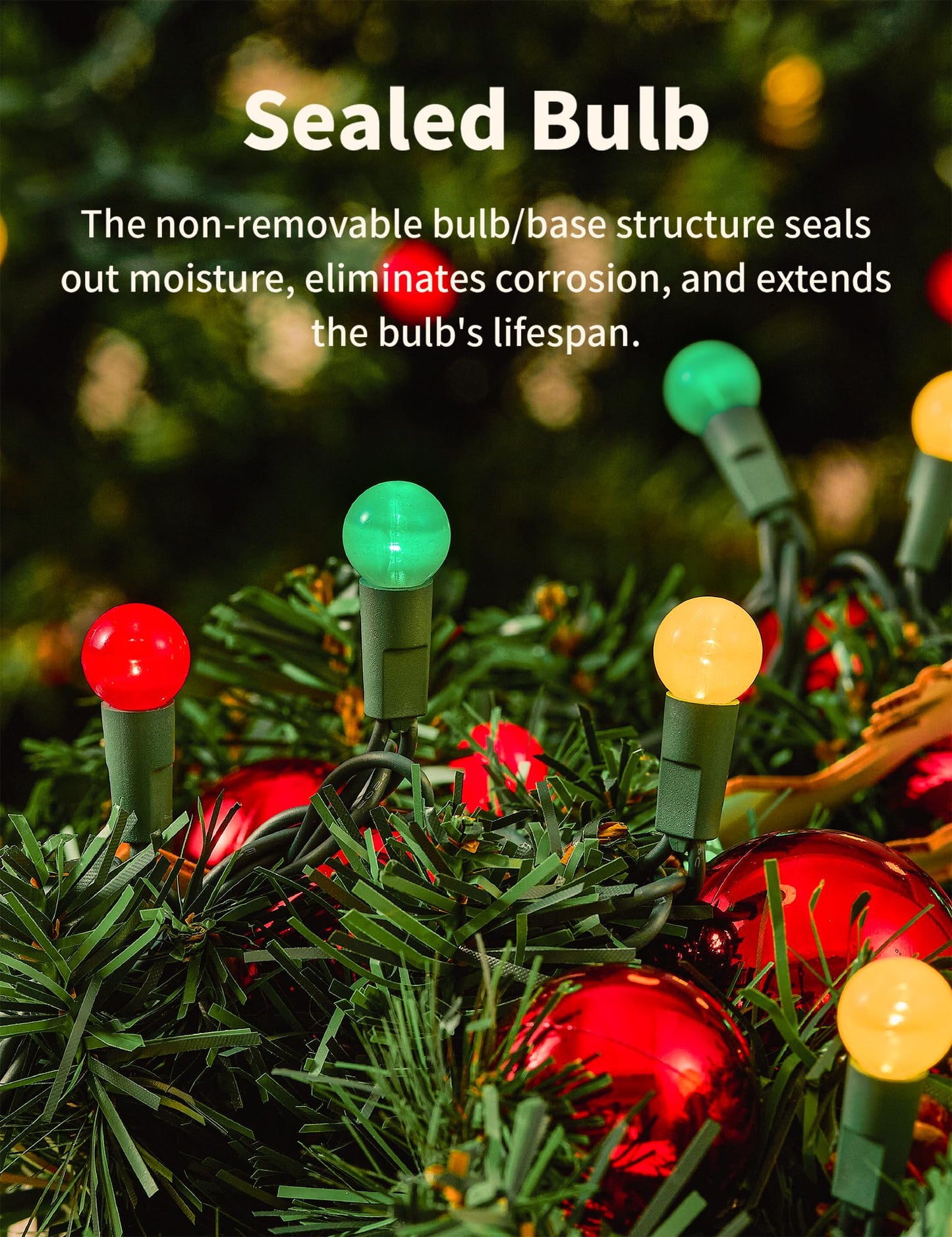 BOHON Christmas Lights Outdoor 24FT 70 LED G15 Red White and Green Globe String Lights Plug in with Pastel Bulb Green Wire for Indoor Patio Xmas Tree