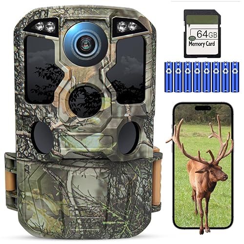 KJK Trail Camera WiFi 8K 84MP with 64GB Memory Card, Game Camera with Night Vision, 0.05s Trigger Motion Activated, IP67 Waterproof 130°Wide-Angle