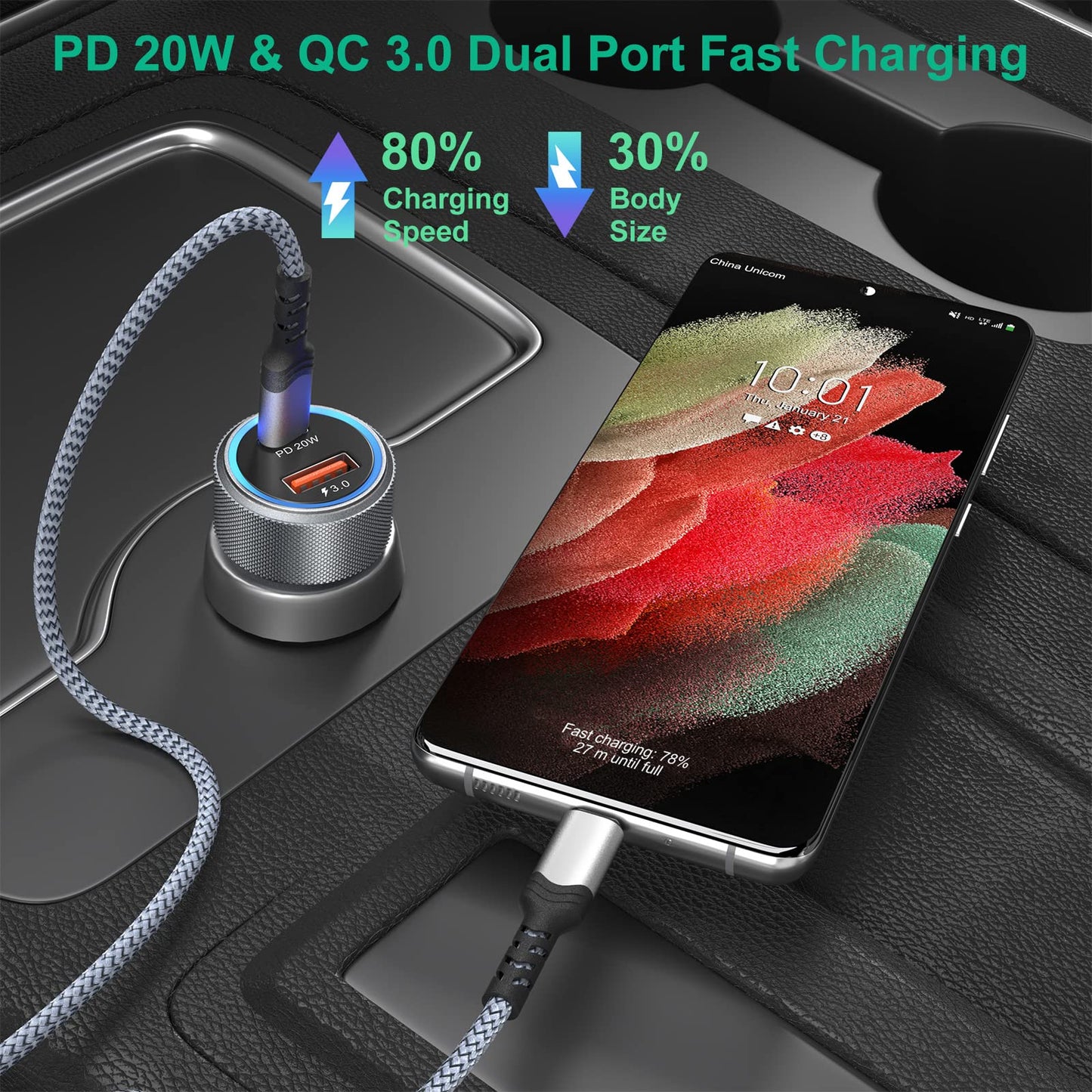 5 Pack USB C Car Charger, Bangfun 36W Dual USB Car Adapter Fast Charge PD&QC 3.0 Cigarette Lighter USB Charger Compatible iPhone 15 14 13 12 11 Pro