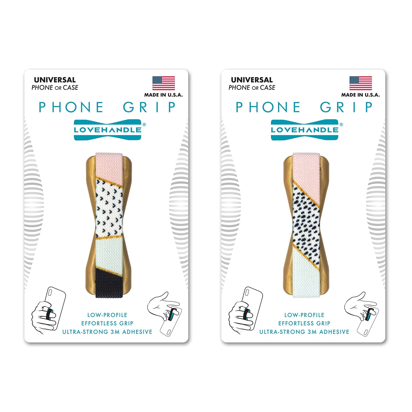 LOVEHANDLE Universal Grip for Smartphone and Mini Tablet -Kaleidoscope Trendsetter Design Elastic Strap with Gold Base, Pack of 2