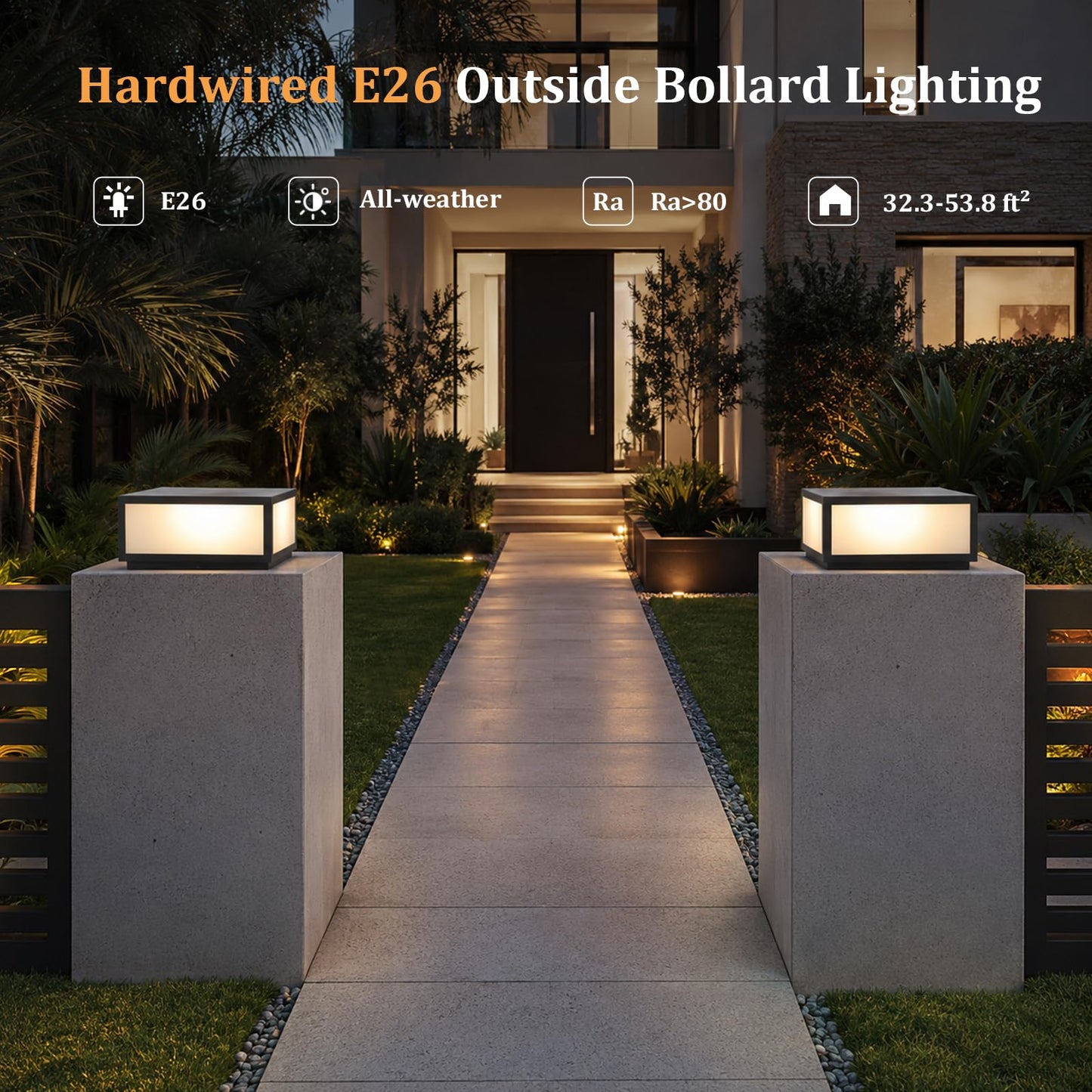 SLAWA Outdoor Post Caps Light With Pier Mount Base Column Cap Lamps Black Waterproof Pole Lantern Light Fixture Square Exterior Pillar Lamp Outdoor