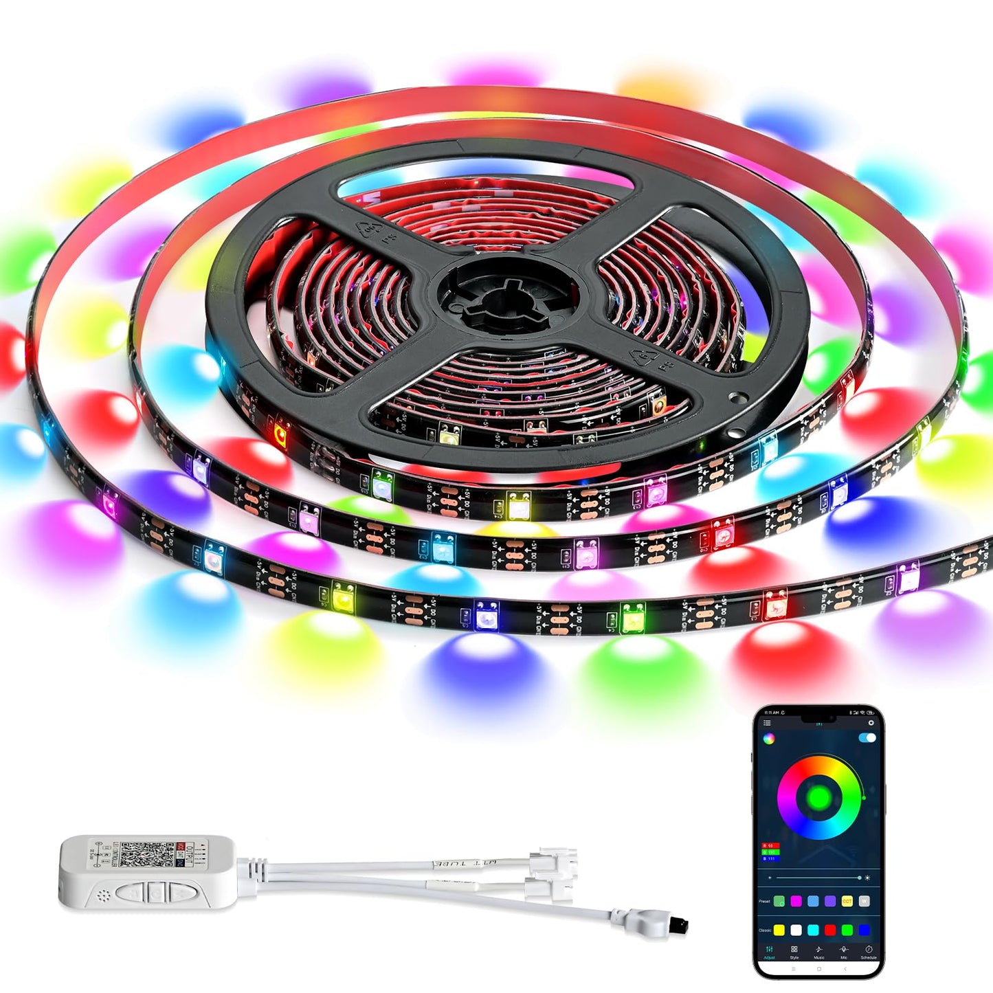 G GEEKEEP Upgrade Smart RGB Music Sync Multiple Colors Chasing 16.4ft neon Led Strip Lights Cuttable and Linkable, Flexible Outdoor Led Strip Lights