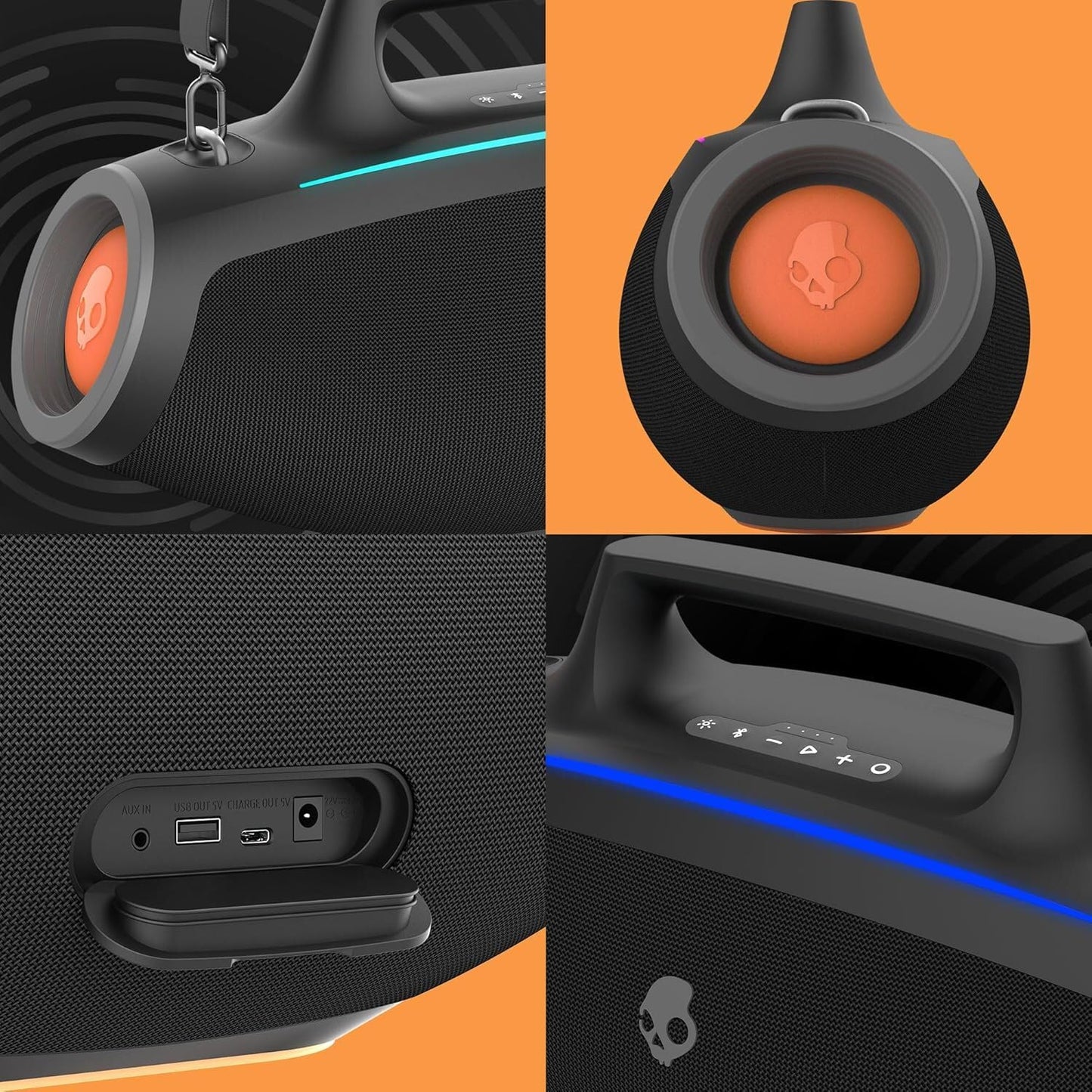 Skullcandy Barrel XT Bluetooth Boombox Party Speaker, Water-Resistant Portable Speaker, LED Lightshow Mode, 12 Hour Battery, Multi-Link