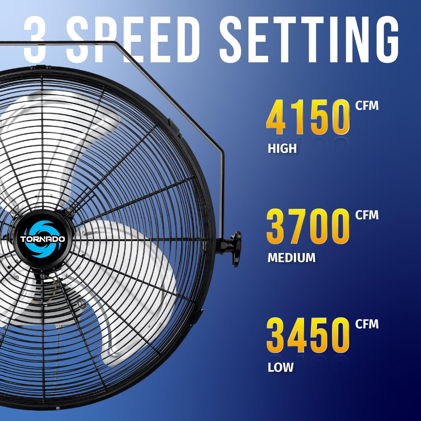 Tornado - 18 Inch High Velocity Industrial Wall Fan with TEAO Enclosure Motor - 4000 CFM - 3 Speed - 6.5 FT Cord - Industrial, Commercial, Residential