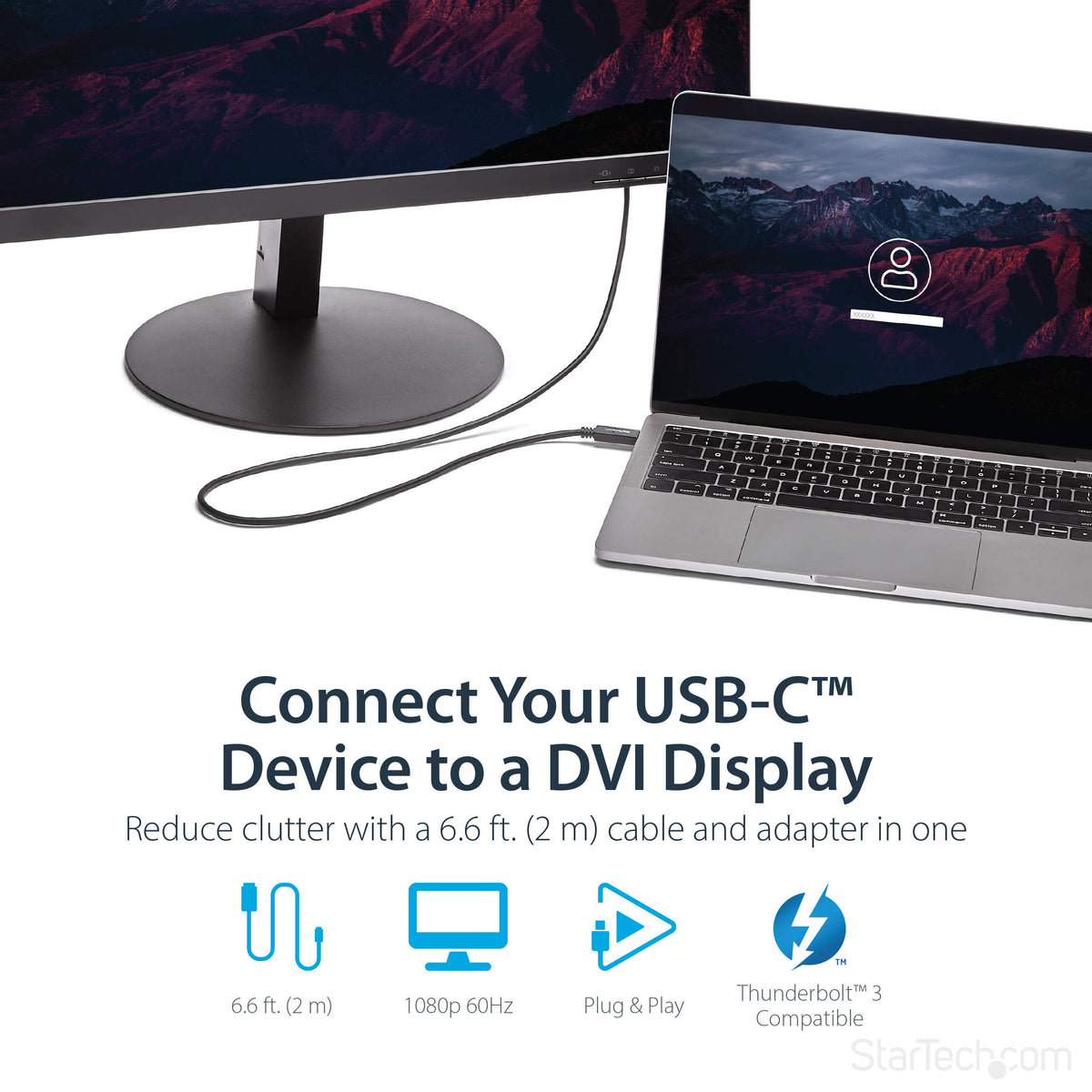 StarTech 6ft USB-C to DVI-D Cable, 1920 x 1200, 1080p (CDP2DVIMM2MB)