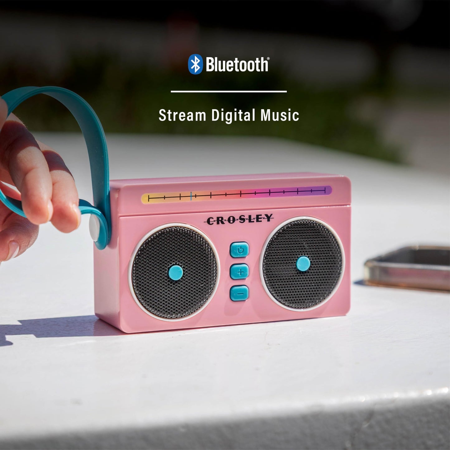 Crosley CR3050A-FG Mini Boombox Retro Portable Bluetooth Speaker with LED Lights, Flamingo