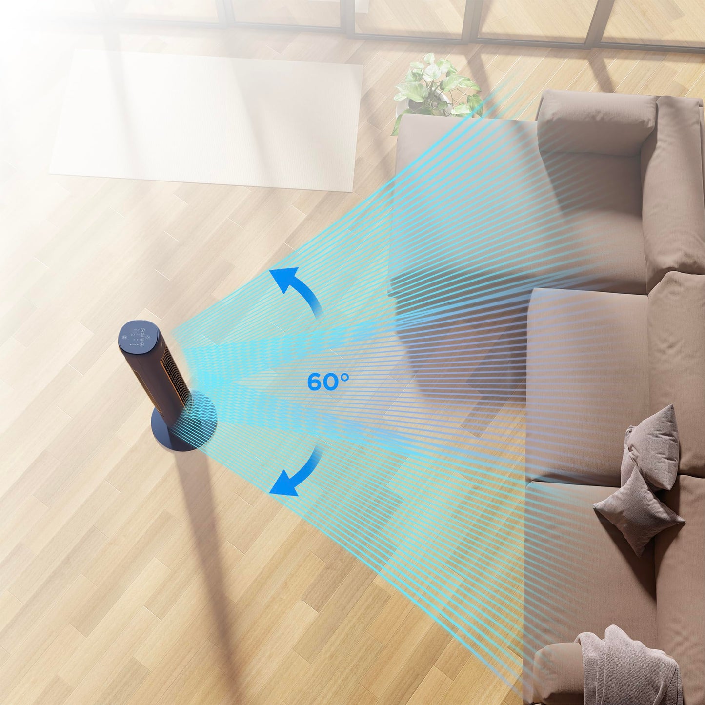 Midea Oscillation Tower Fan with IOT 42inch Timer Remote Control FZ10-21CR, Compact, Blue