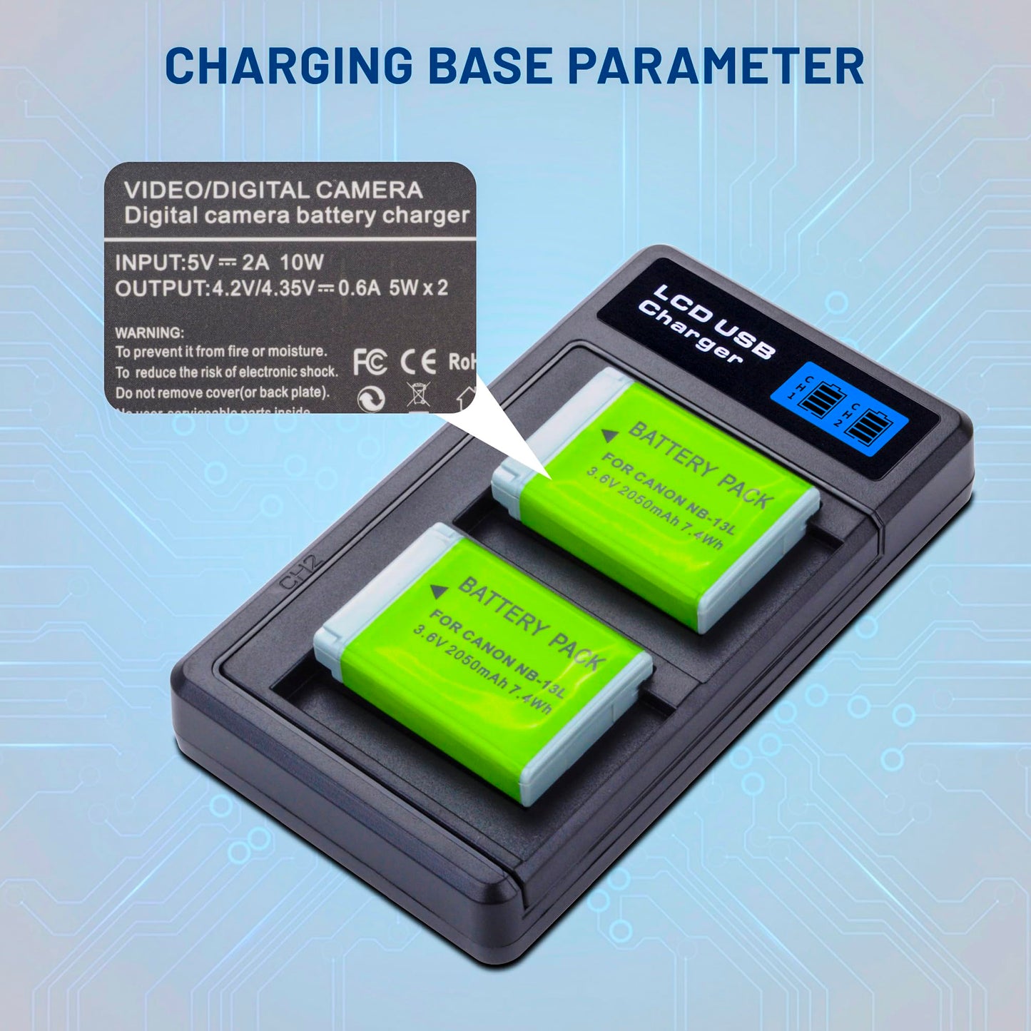 2-Pack NB-13L Battery with USB-C Dual Charger Compatible with Canon PowerShot G7 X Mark II, G7 X, G1 X Mark III, G5 X, G5X Mark II, G9 X, G9 X Mark