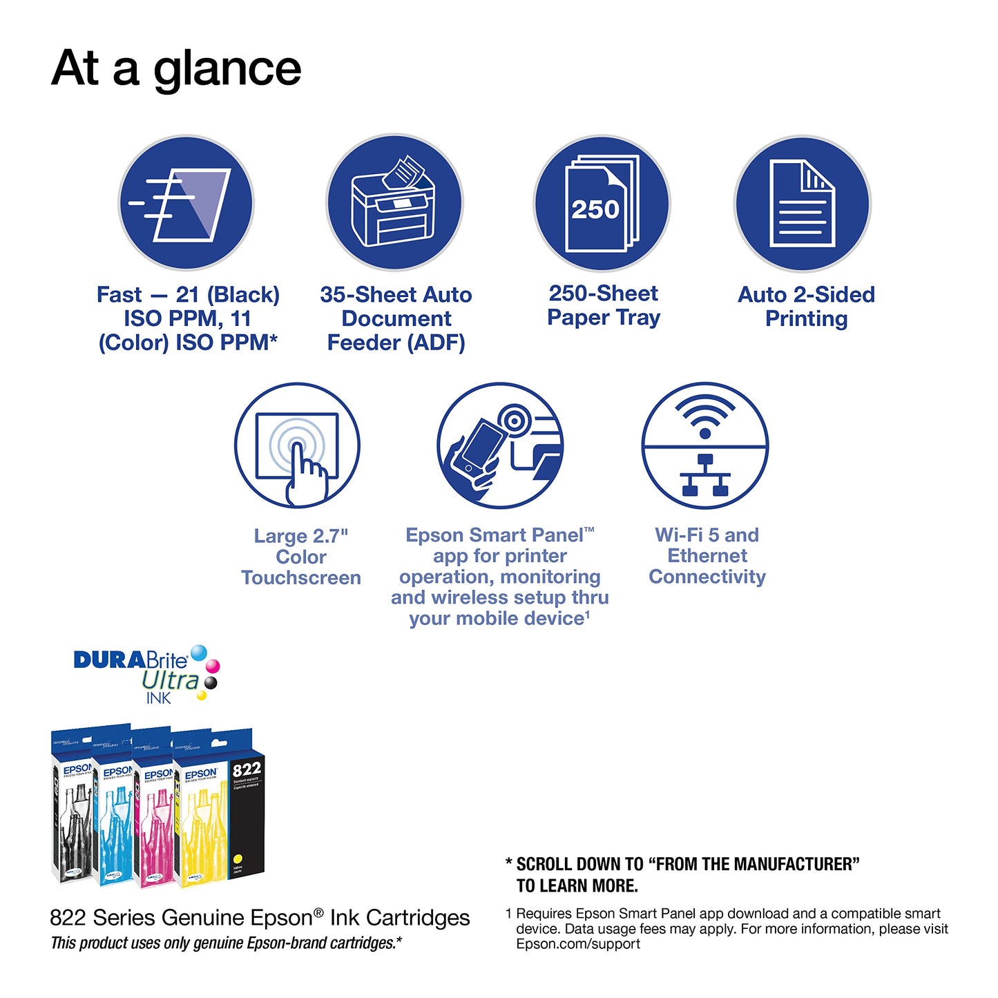 Epson Workforce Pro WF-3820 Wireless All-in-One Printer with Auto 2-Sided Printing, 35-Page ADF, 250-sheet Paper Tray and 2.7" Color Touchscreen