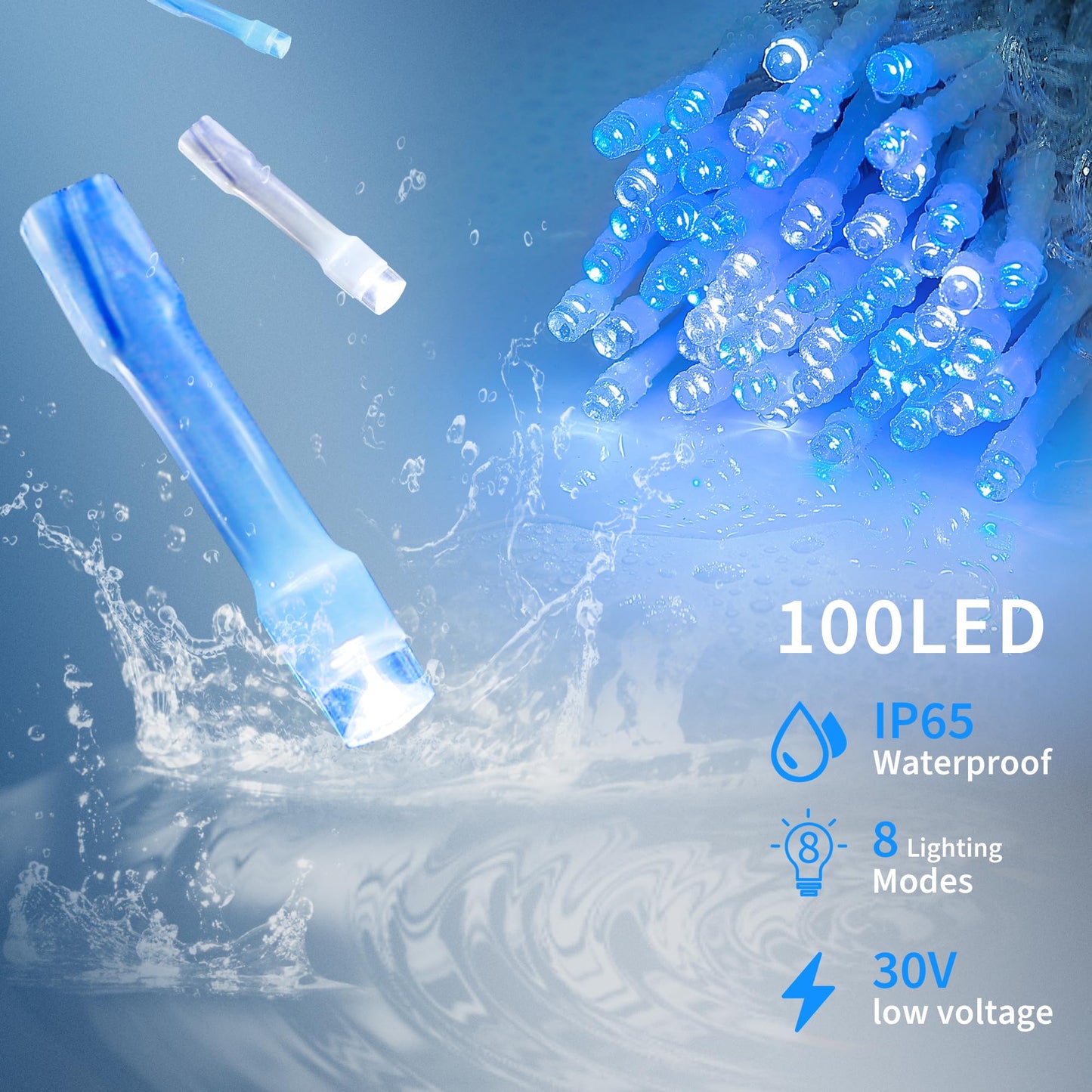 oopswow 100 LED Christmas Lights,33ft 8 Modes Extendable String Lights Outdoor Waterproof,Twinkle Fairy Lights Plug in