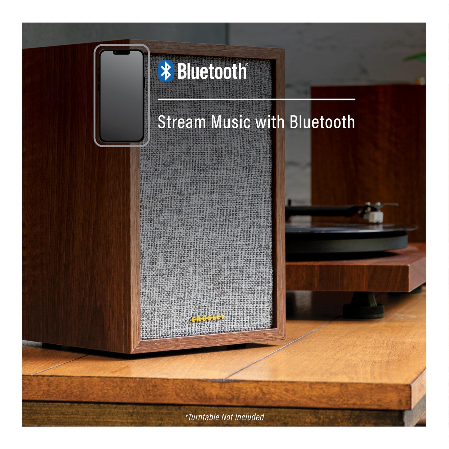 Crosley S200A-WA 4" Active Powered Bluetooth Stereo Speakers with Optical, USB, and Aux Connections, Walnut