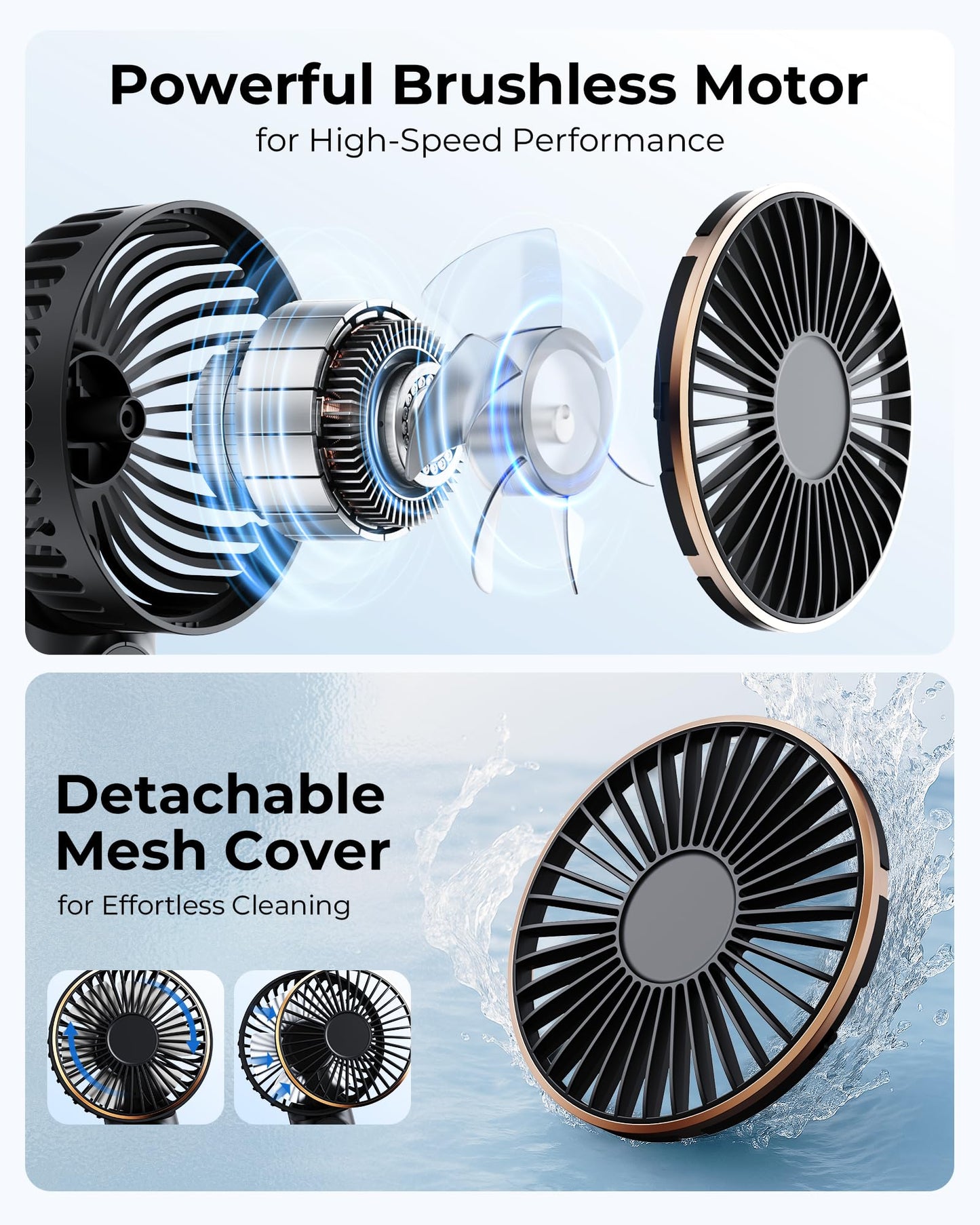 TUNISE Portable Handheld Fan, Portable Fan Rechargeable, 4000mAh, 180° Adjustable, 6 Speed Wind, Display Electricity in Real Time, USB Rechargeable