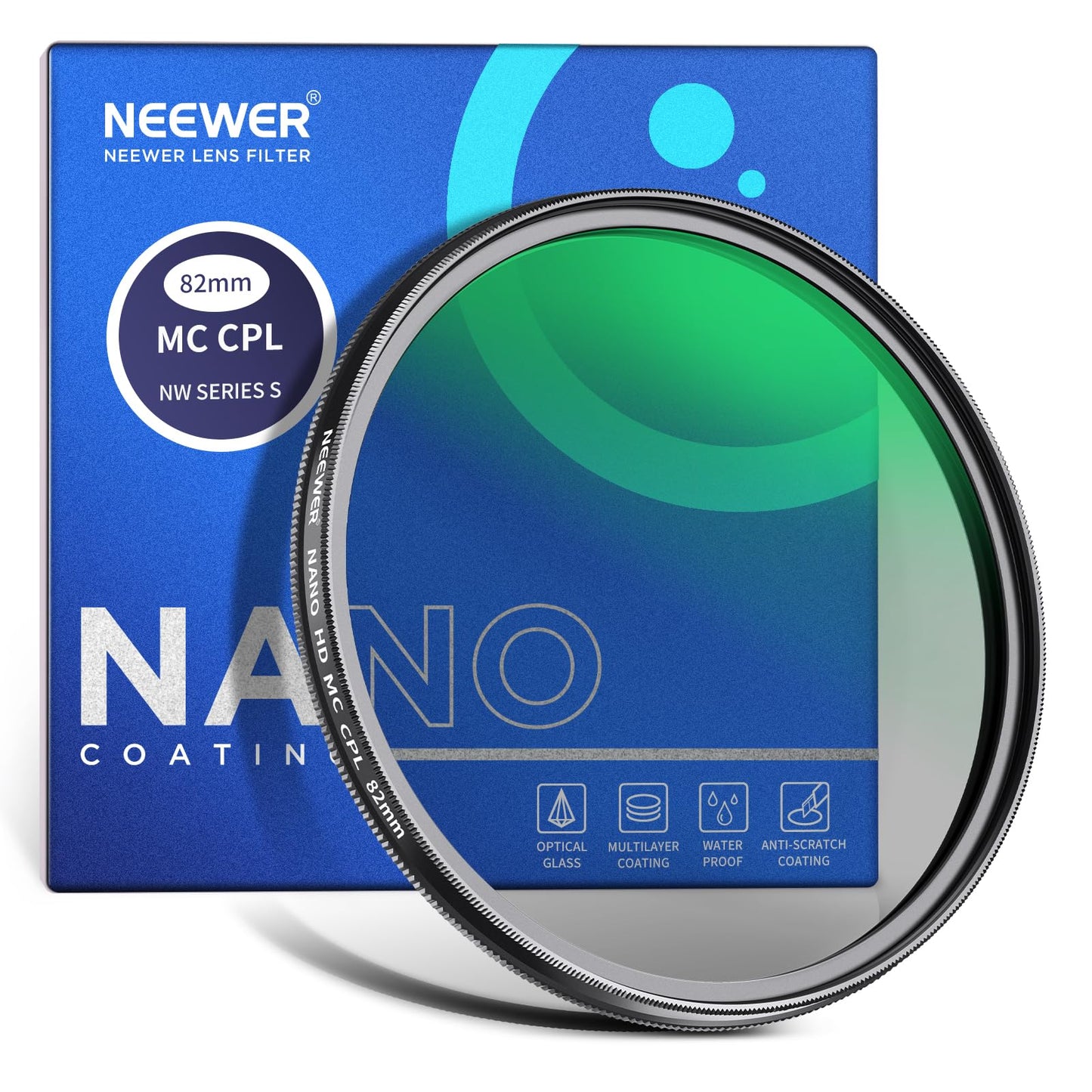 NEEWER 82mm Polarizer Filter, 24 Layer Multi Resistant Nano Coated MC CPL Circular Polarizing Filter with HD Optical Glass/Ultra Slim for Camera Lens