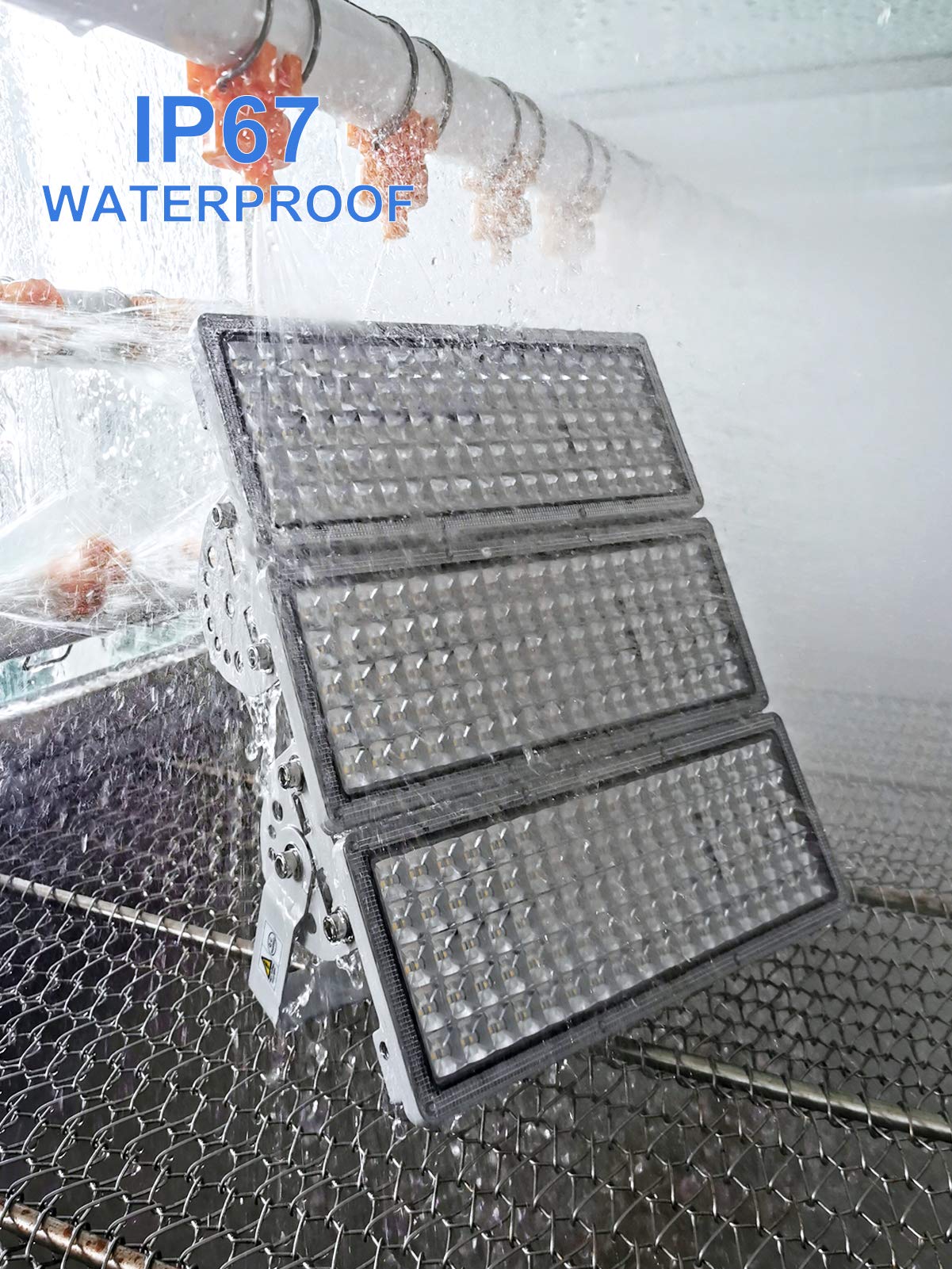 Kekeou 42000LM Stadium Lights Outdoor LED Flood Light 300W 6500K IP67 Waterproof 1500 Watt Equivalent with 3 Adjustable Heads Wider Lighting Angle