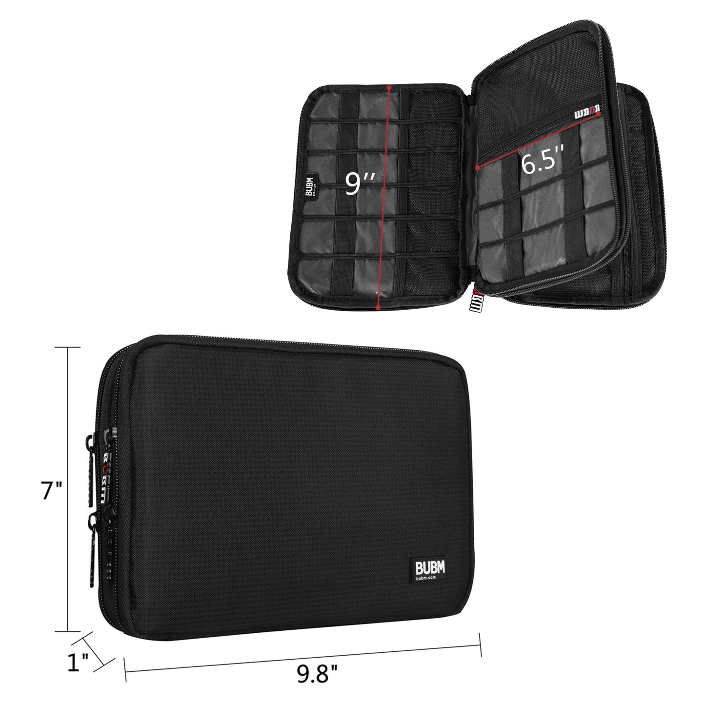 BUBM Double Layer Electronic Accessories Organizer, Travel Gadget Bag for Cables, USB Flash Drive, Plug and More, Perfect Size Fits for iPad Mini