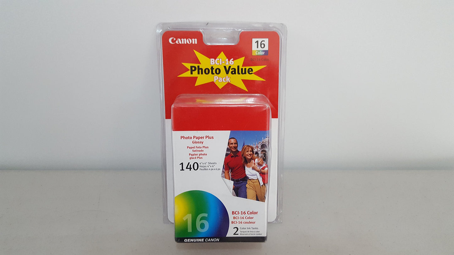CANON Photo Value Pack (9818A007) 2 BCI-16 Color Ink Tanks with 140 Sheets of 4x6 Glossy Photo Paper