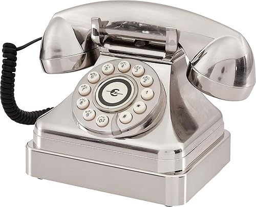 Crosley CR62-BC Kettle Classic Corded Desk Phone - Landline for Home with Retro Rotary Style, Brushed Chrome