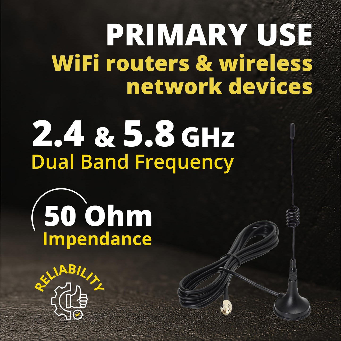 Shopcorp Dual Band WiFi Antenna 2.4GHz 5GHz 5.8GHz 2dBi Magnetic Antenna RP-SMA Male Antenna for WiFi Router Wireless Network
